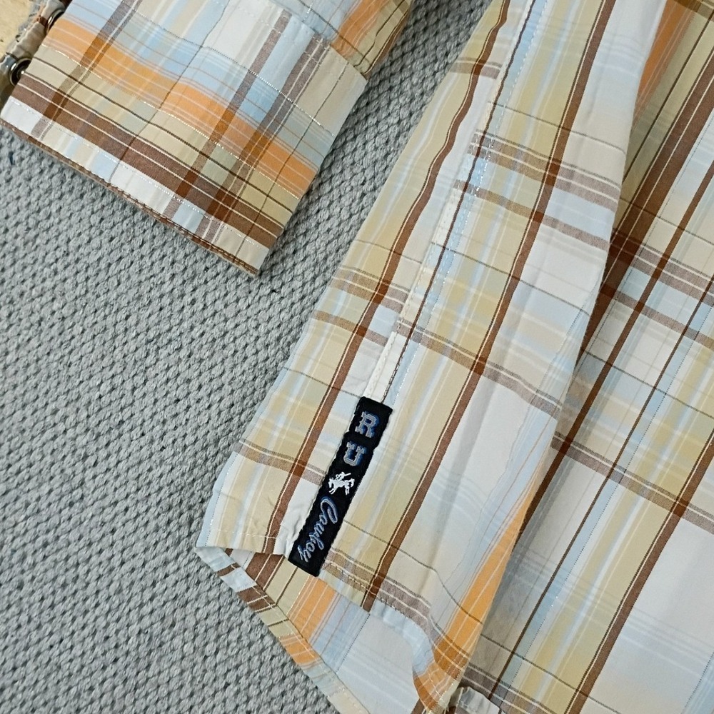 Resistol University‎ Pearl Snap Shirt Mens L Orange Plaid Western Cowboy Cotton - Picture 10 of 12